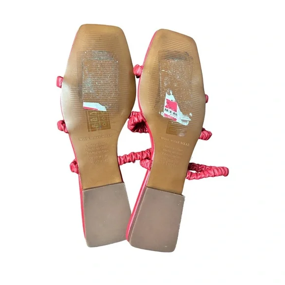 Women Red Strappy Square Toe Zela Flat Slide Sandals - Picture 4 of 4